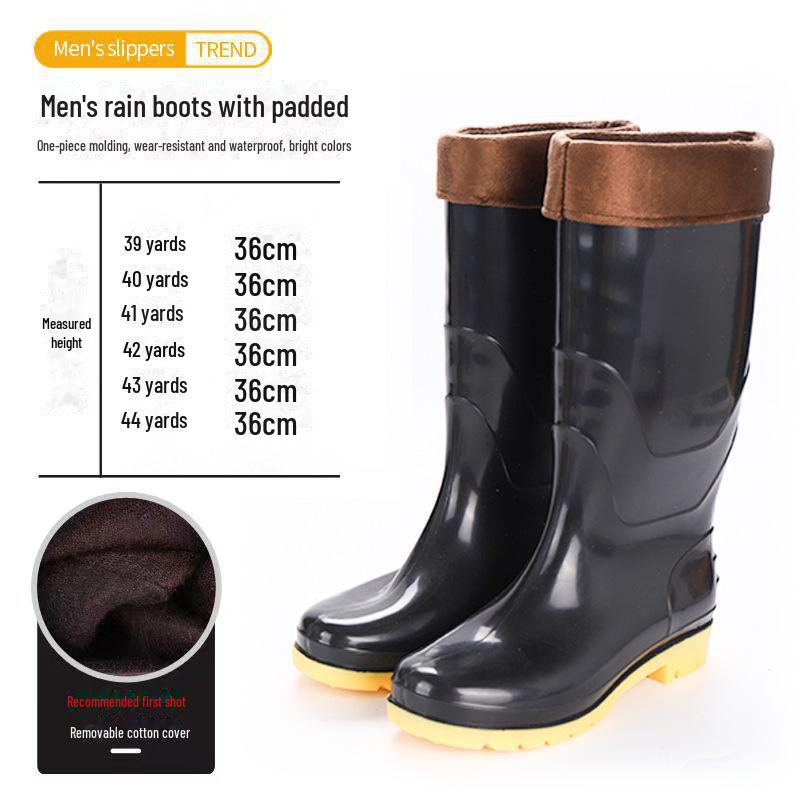 Free Shipping: Men's High-Top Rain Boots, Warm Mesh, Non-Slip, Wear-Resistant, Construction-Grade, Long Tube Rubber Water Shoes.