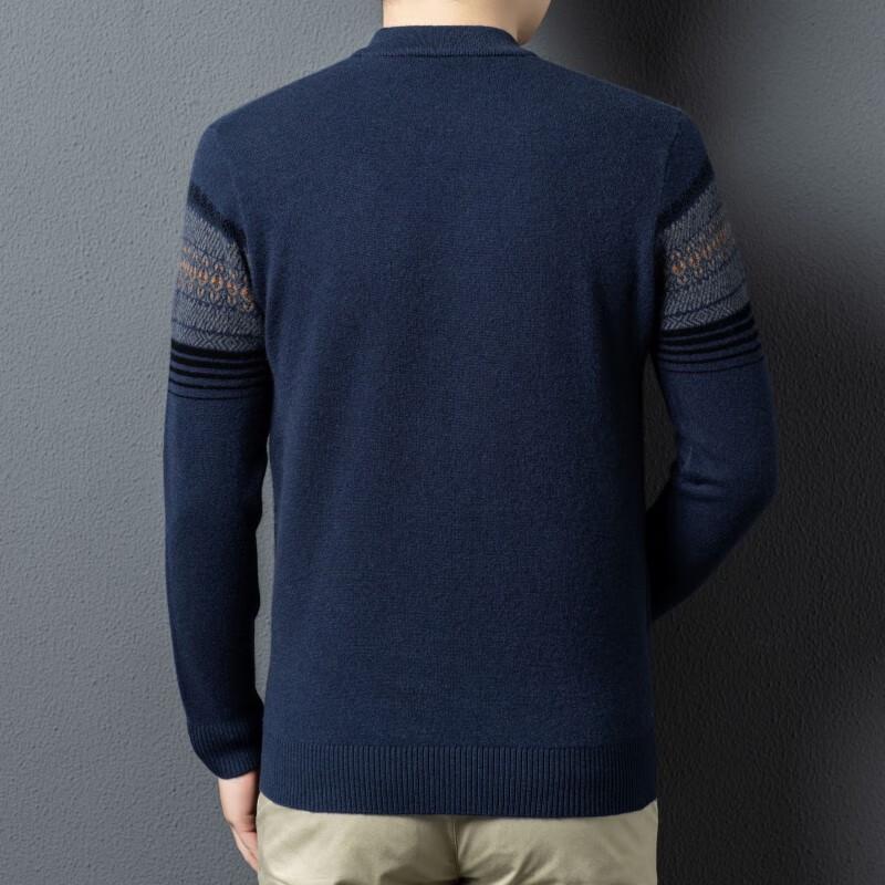 Men's 100% Pure Wool Striped Half-High Neck Sweater