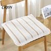 Versatile Chair Pad for All Seasons Cotton Linen Pad, Striped Plaid Dining Mat with Lace Trim, Elegant Crochet Cushion Breathable Thin Seat