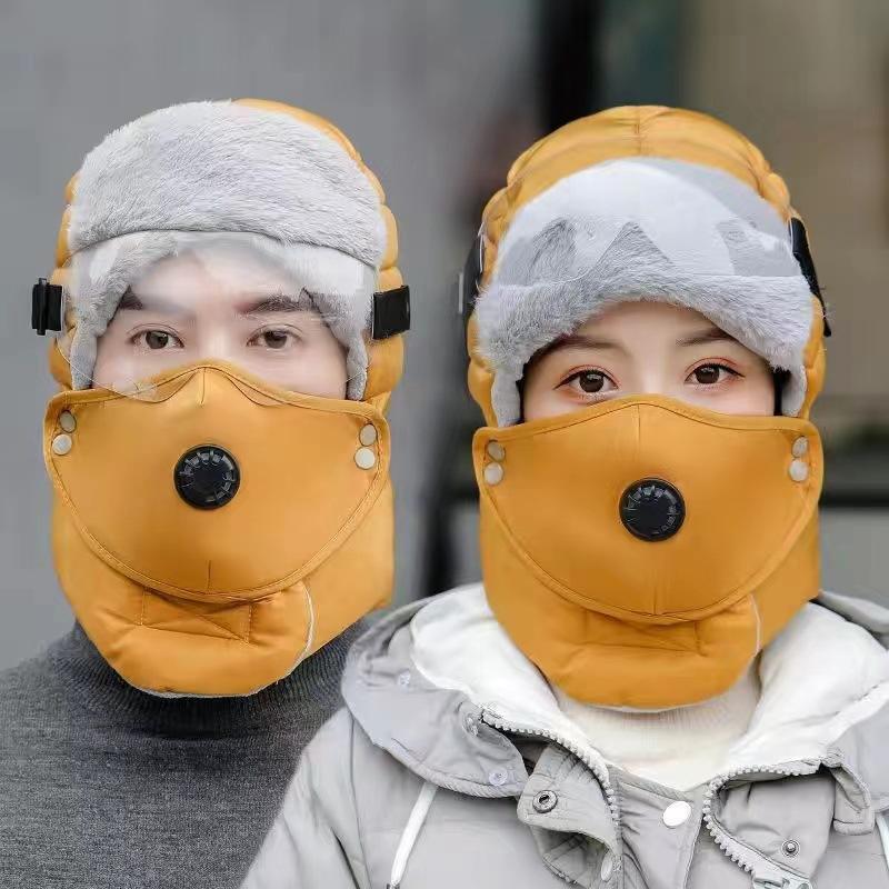 Winter Fashionable Unisex Outdoor Windproof Earflap Face Protection Goggles Cold-Resistant Warm Cotton Hat