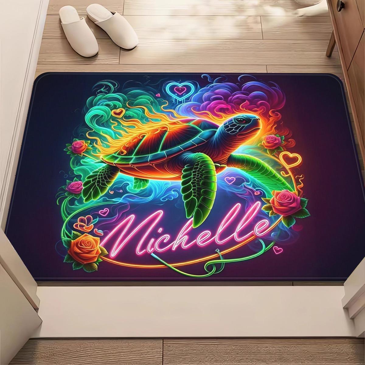 

Neon Turtle Doormat Non-Slip Absorbent Microfiber Rug for Bedroom Living Room Outdoor 40x60cm