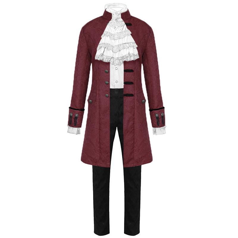 2025 Medieval Men's Solid Color Jacquard Coat - Christmas Performance Costume