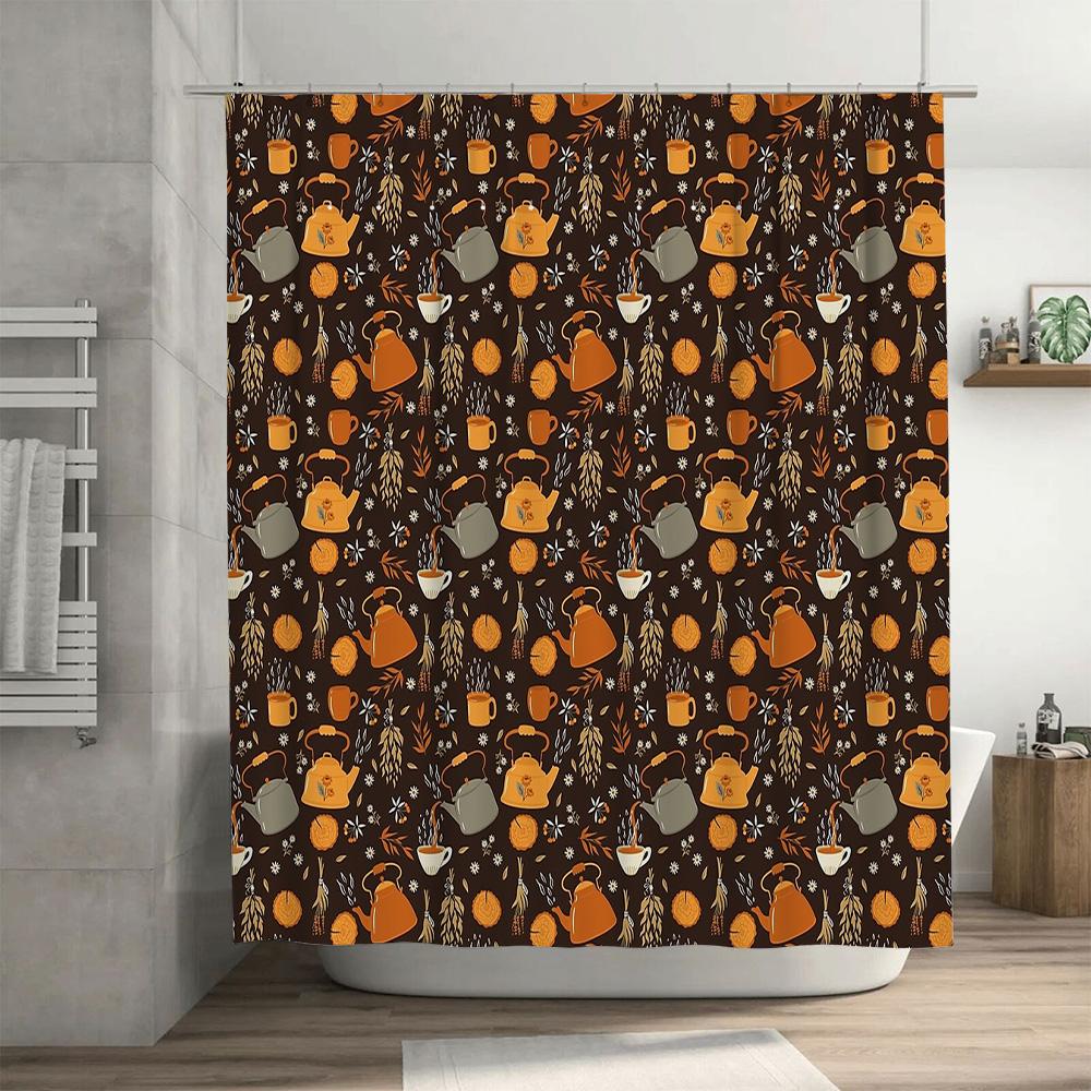 Vintage Floral Teacup Shower Curtain Set Waterproof Farmhouse Bathroom Decor Rustic Kitchen Backdrop Home Decor