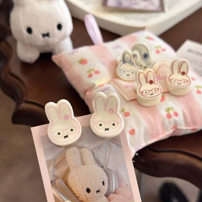 Vintage Kawaii Miffy 3D Acrylic Clips Cute Cartoon Bunny Mini Hair Clips Set Sweet Aesthetic Hair Accessories for Women  Girls