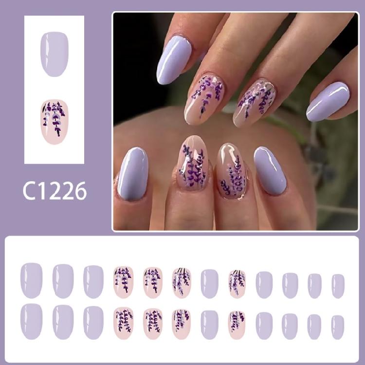 24Pcs Glossy False Nail Purple French Design Short Artificial Nail Winter Party Wear Classical French Design Long Wear