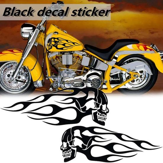 2Pcs Universal Motorcycle Gas Fuel Oil Tank Skull Flame Badge Decal Sticker