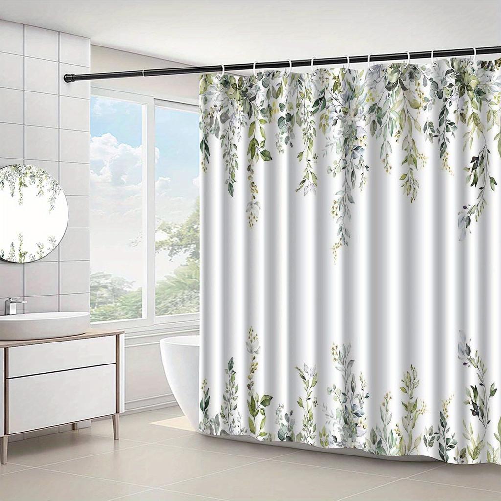 1 Piece of Plant Leaf and Vine Pattern Shower Curtain, Polyester Fabric, Machine Washable, Suitable for Bathroom Decoration