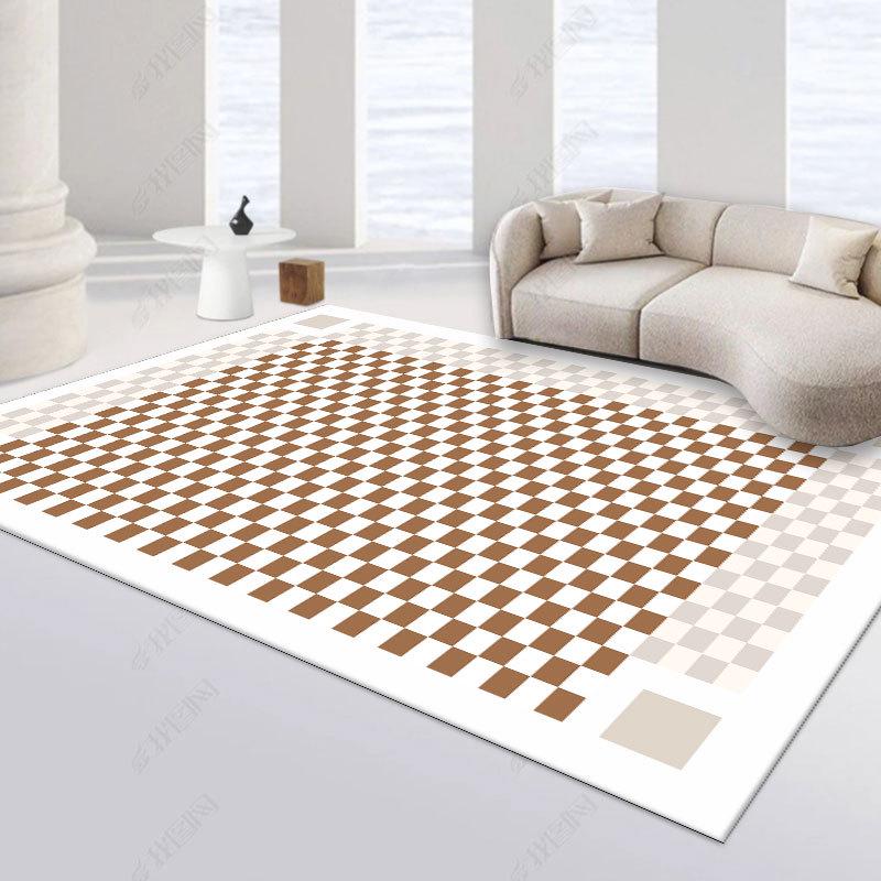 Checkerboard Plaid Living Room Carpet - Light Luxury, Large Area, Sound Insulating, Retro Style