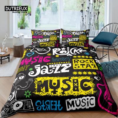 Home Living Luxus 3D Rockmusik Bettwäsche-Set Bequemes Bettbezug-Set Kinderbettwäsche-Set Queen und King EU/US/AU/UK Größe
