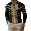 Ethnic Pattern Half-Zip Long Sleeve Polo, Versatile Casual Top