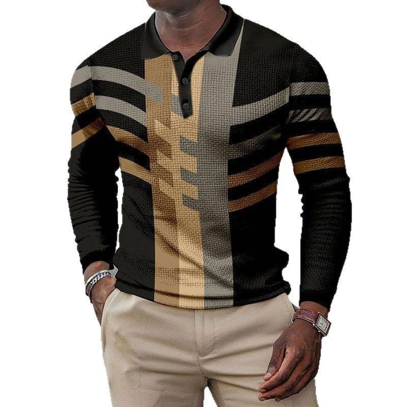 Ethnic Pattern Half-Zip Long Sleeve Polo, Versatile Casual Top