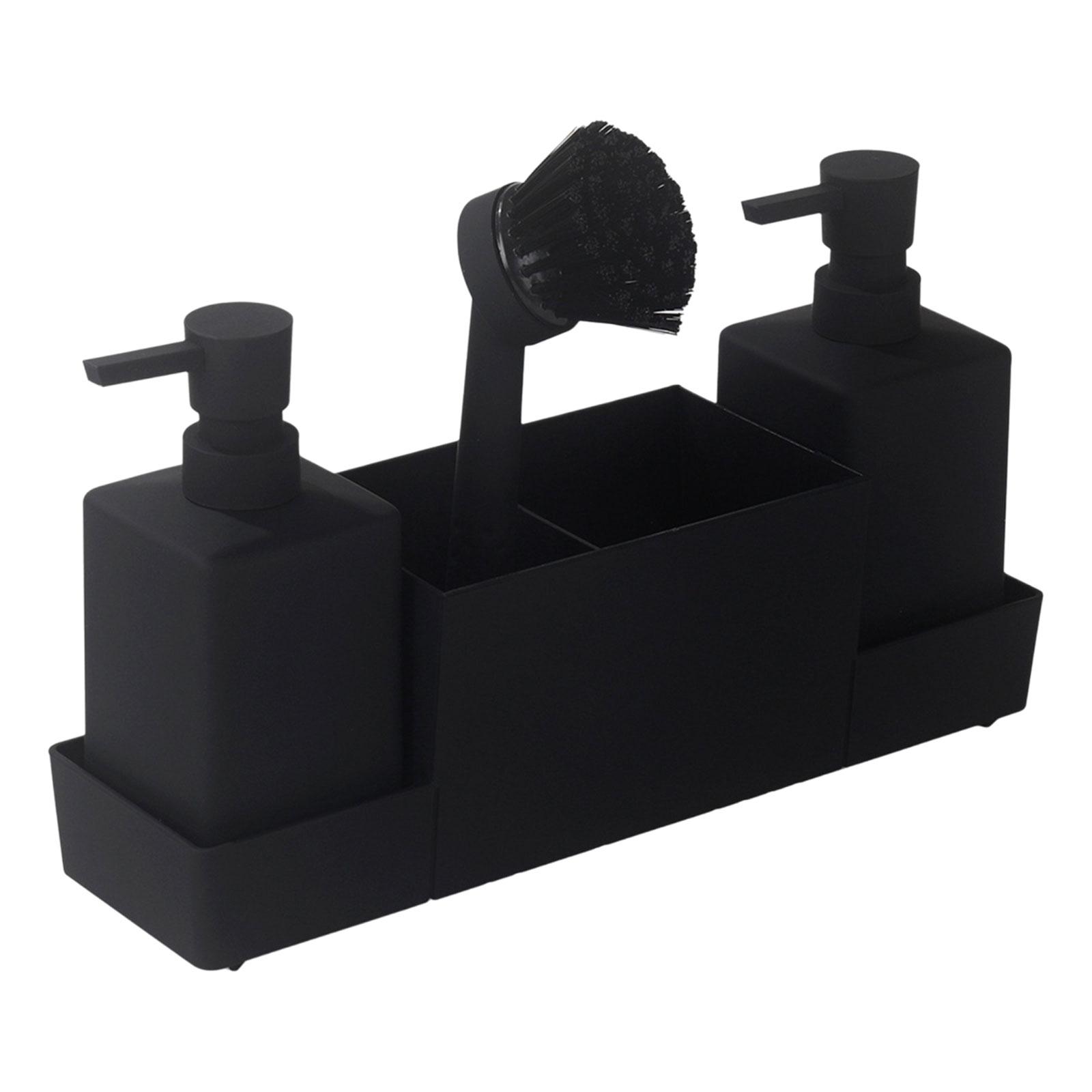 

Кухонный дозатор мыла и подставка для губки с поддоном для хранения для организации раковины Пластиковый органайзер для жидкого мыла для рук со щеткой чёрный