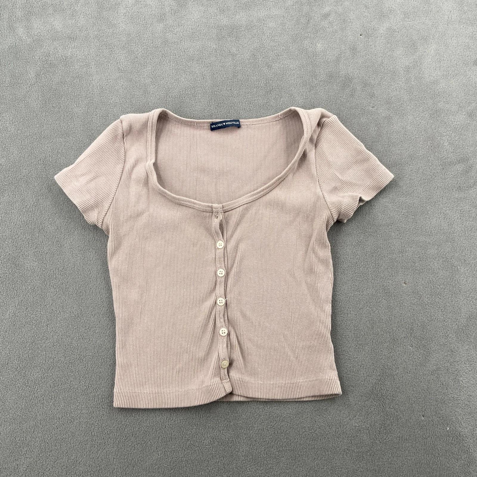 Brandy Melville Zelly Cropped Top Womens 1 Pink Ribbed Knit Classic Button Front 2XL