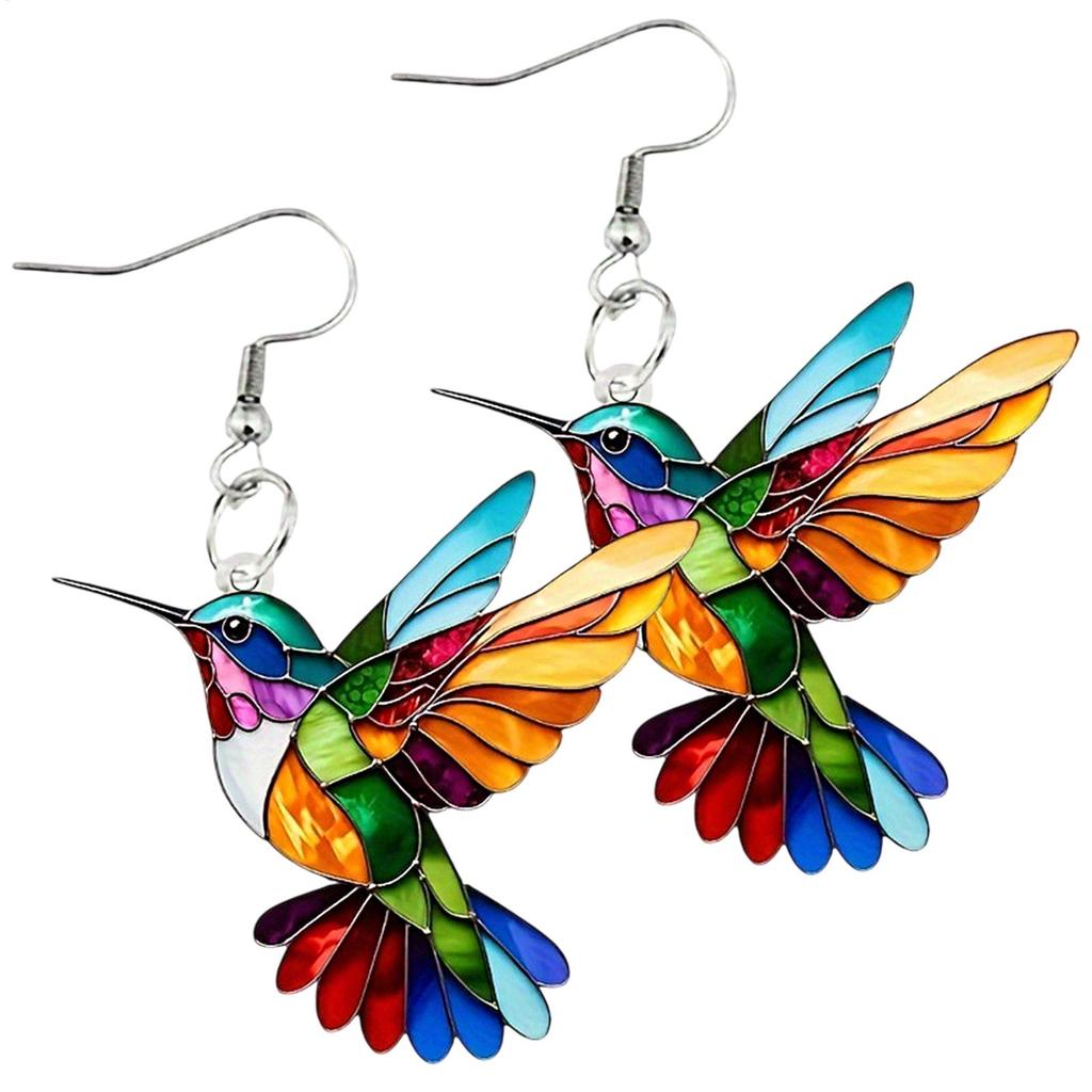 1Pair Acrylic Hummingbird Earrings 2D Bird Shape Earrings For Women Girls Ear Drop Dangle Jewelry Gifts Accessories Gifts