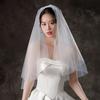 Vit Brudslöja Dubbellager Enfärgad Bröllopsslöja Mjukt Meshmaterial Bal Cosplay Slöja med Kam