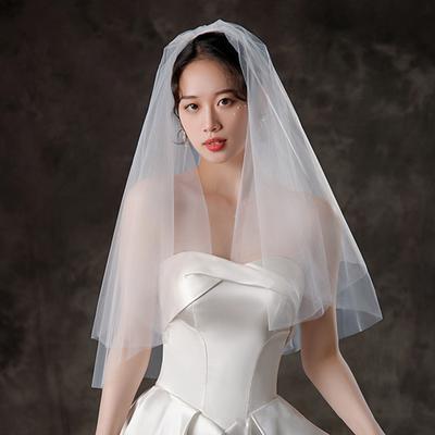 White Bridal Veil Double-Layered Solid Color Wedding Veil Soft Mesh Material Prom Cosplay Veil with Comb