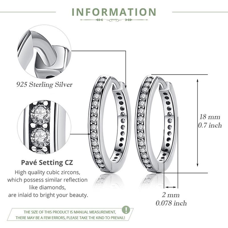 BAMOER 925 Sterling Silver CZ Simple Female Hoop Earrings Jewelry for Women Sterling Silver Jewelry PAS456
