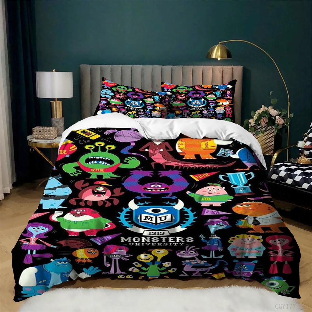 3pc Mon-sters University Bedding Set Double Lightweight Quilt Cover Single Ultra Soft Duvet Cover with Pillowcases