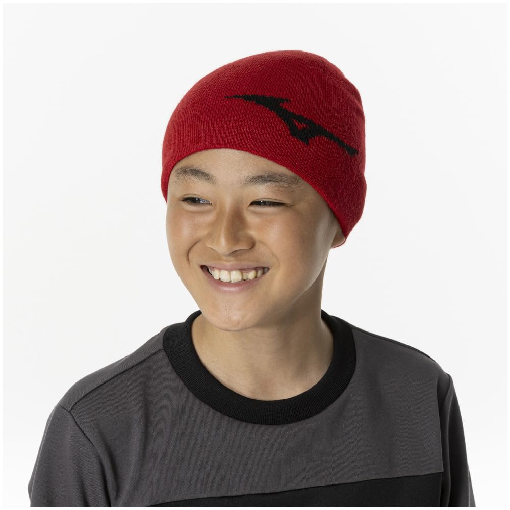 Mizuno Breath Thermo Training Wear Knit Cold for Kids Chinese Red Cap, Protection, Moisture-Wicking, Heat-Retaining, (Head Circumference 51-56cm),