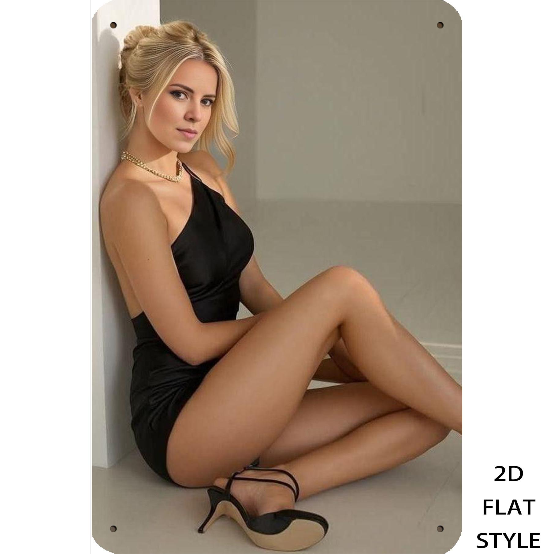 

2D FLAT,Sit Pretty Retro Metal Wall Sign, 8x12 Inch Elegant Woman Silhouette Art, Bedroom Kitchen Bar Decor 20x30cm