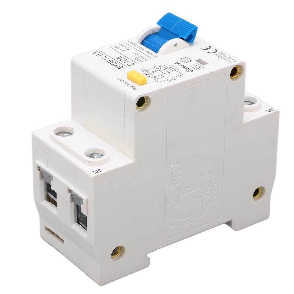 Circuit Breaker 1P+N Leakage Protection Switch 10A 230V AC DIN Rail MCB for Home