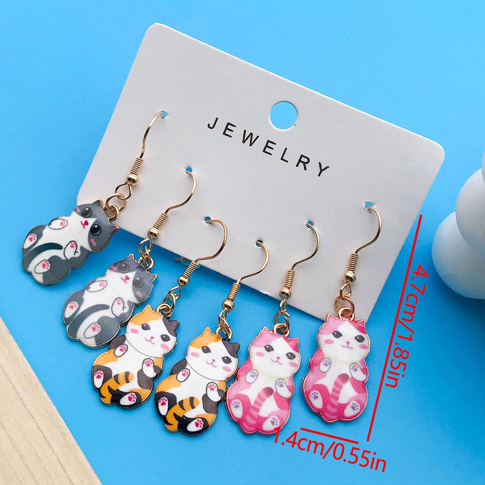 Exclusive Alloy Cartoon Kitten Print Fashion Earrings Set