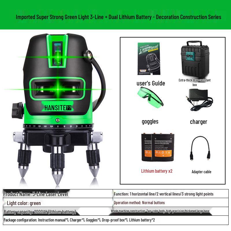 High-Precision Outdoor Infrared Laser Level with 2, 3, 5 Lines – Green/Blue Light
