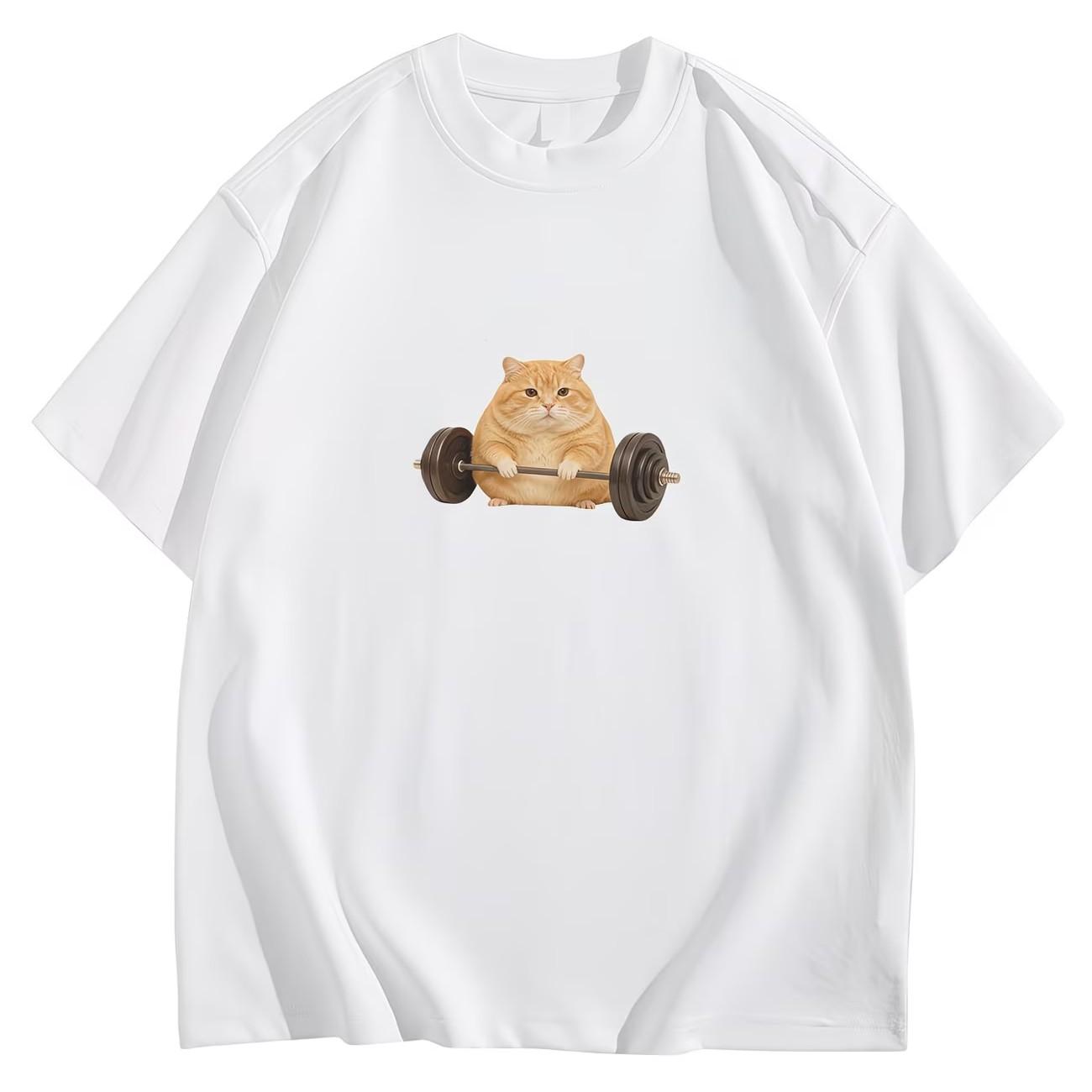 

Strong Orange Cat Fitness TShirt Workout Gym Training Graphic Tee Summer Short Sleeve Casual Fashion Harajuku Style Girl Tops S