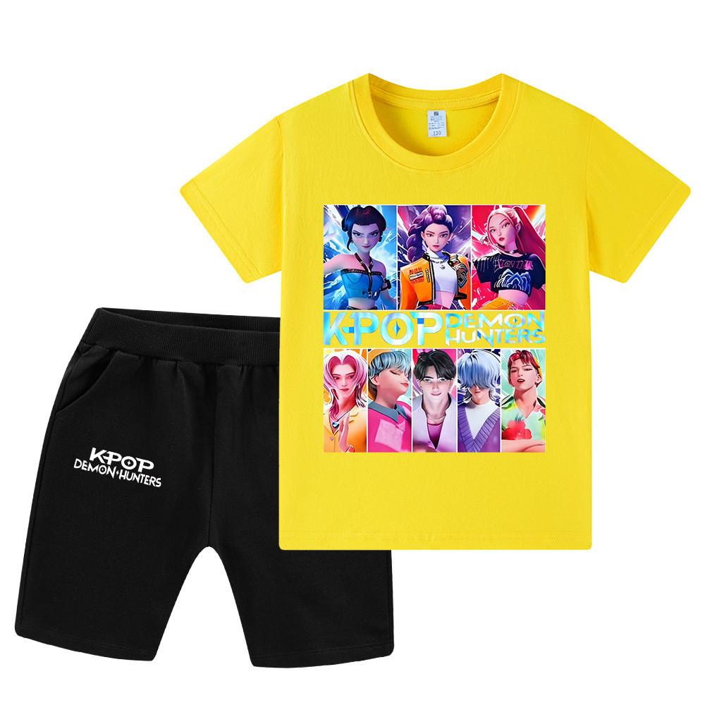 WA1230 Kids Boys Girls Kpop Rumi Zoey Mira Sajaboys Print Short Sleeves T-shirt Shorts Pants Sets