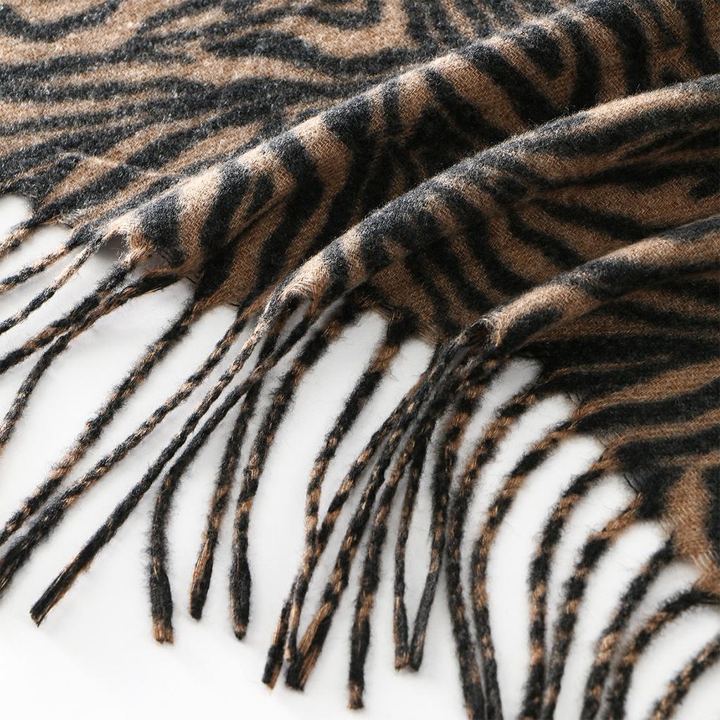 Sexy Zebra-stripe Tassels Shawl Imitation Cashmere Thickened Foulard Pashmina Hijabs Windproof Lady Scarves Wraps Neck Warmer
