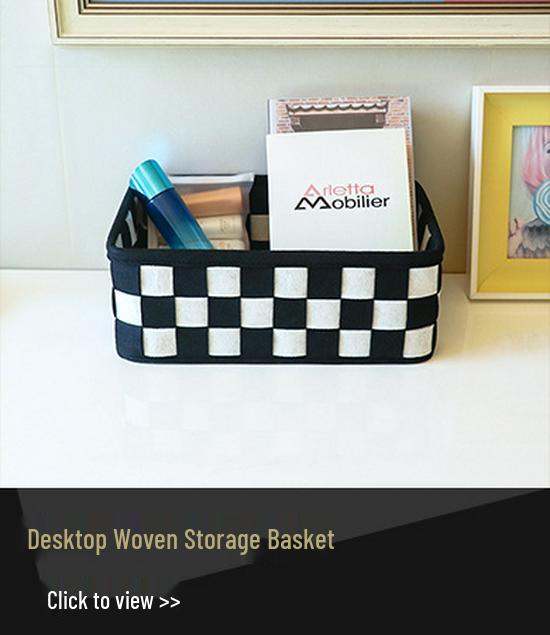 Czarno-biały tkany koszyk do przechowywania w kratę - nordycki pojemnik ze skóry i filcu na kosmetyki i do organizacji domu