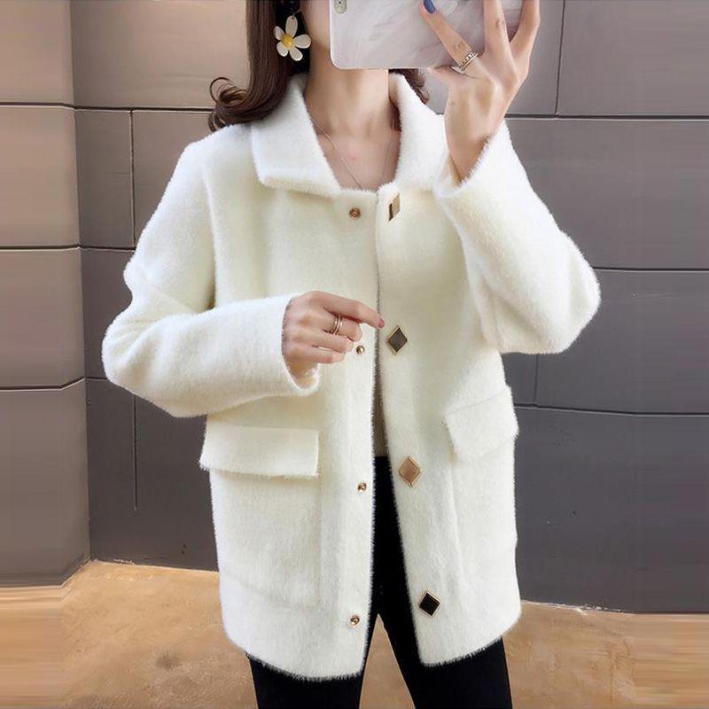 Imitation Mink Fur Short Jacket Women's Winter Collar Loose and Thick Knitted Cardigan