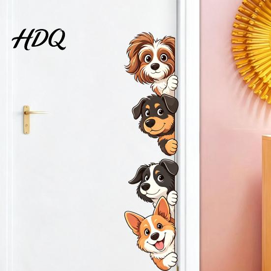 Bathroom Glass Window Clings Cartoon Puppy Wall Sticker Easy Apply Waterproof PVC Decal Creative Durable Sunproof Vinyl Stickers Dog Pattern for And