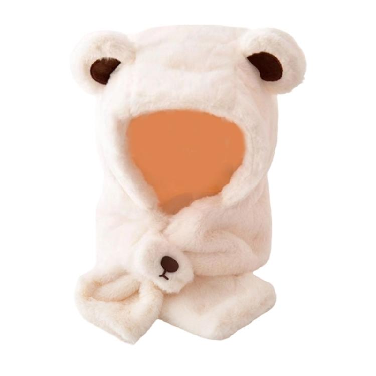 

Adjustable Cartoon Bear Winter Hat With Furry Ear Warmer For Baby To Children Durable Soft Plush білий