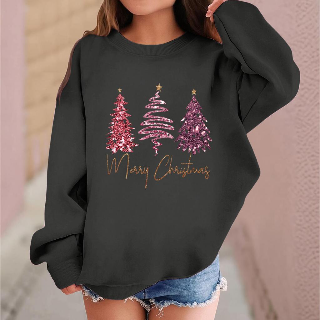 Children's Fashionable Casual Long-sleeved Loose Christmas Print Pullover Sweatshirt