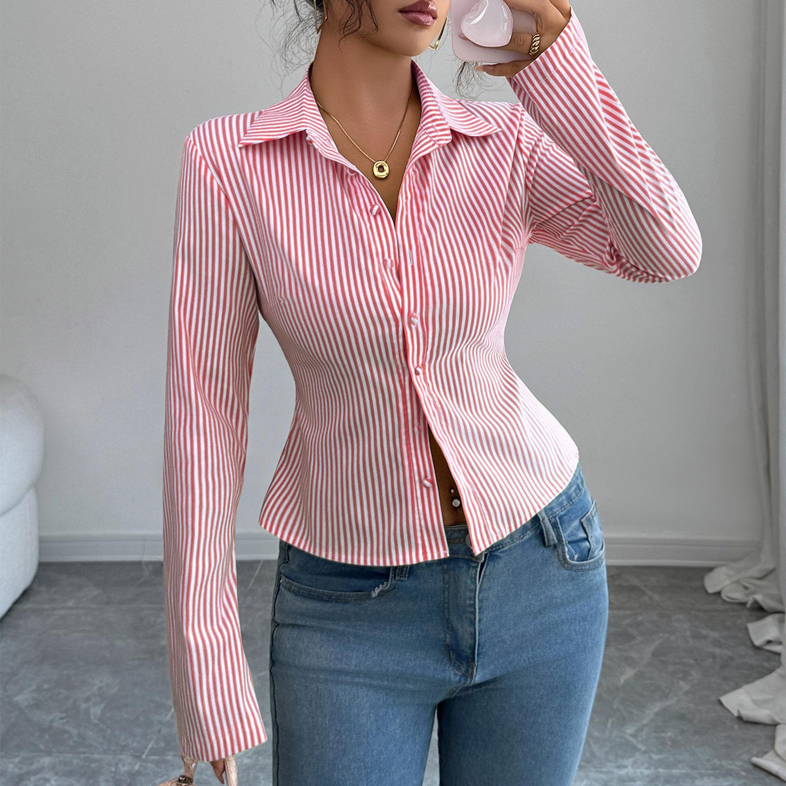 

Женская модная полосатая рубашка с длинным рукавом на пуговицах XL красный