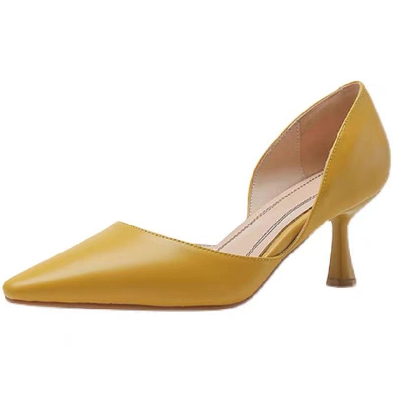 New Luxury Exquisite Women's High Heels French Minimalist Soft Leather Hollow Shallow Mouth Fine Heels Casual Women's Shoes