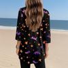 Womens Tops V-neck 3/4 Sleeve Blouses Casual Mid-length Shirts Fashion Halloween Print Tunic Tops With Pockets