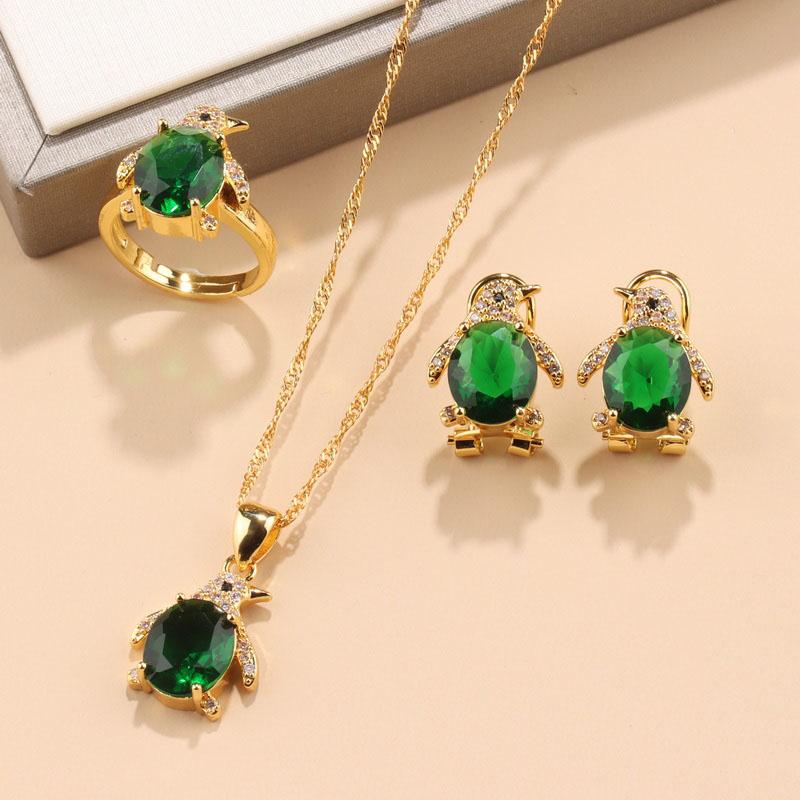 Nouveau Cadeau de Noël Ensembles de Bijoux Penuins 7 Couleurs Collier Plaqué Or et Boucles d'Oreilles Bague Accessoire de Mariage pour Femmes resizable
