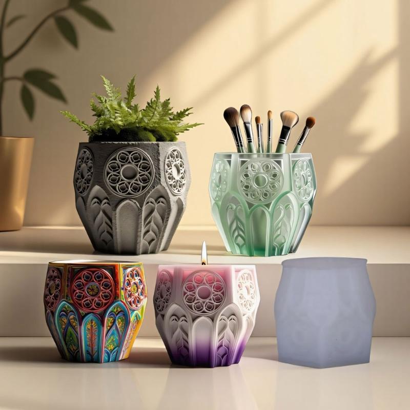 Church Window Silicone Planter Mold For Resin Crafts Candle Holder Making Flexible Reusable DIY Home Decoration