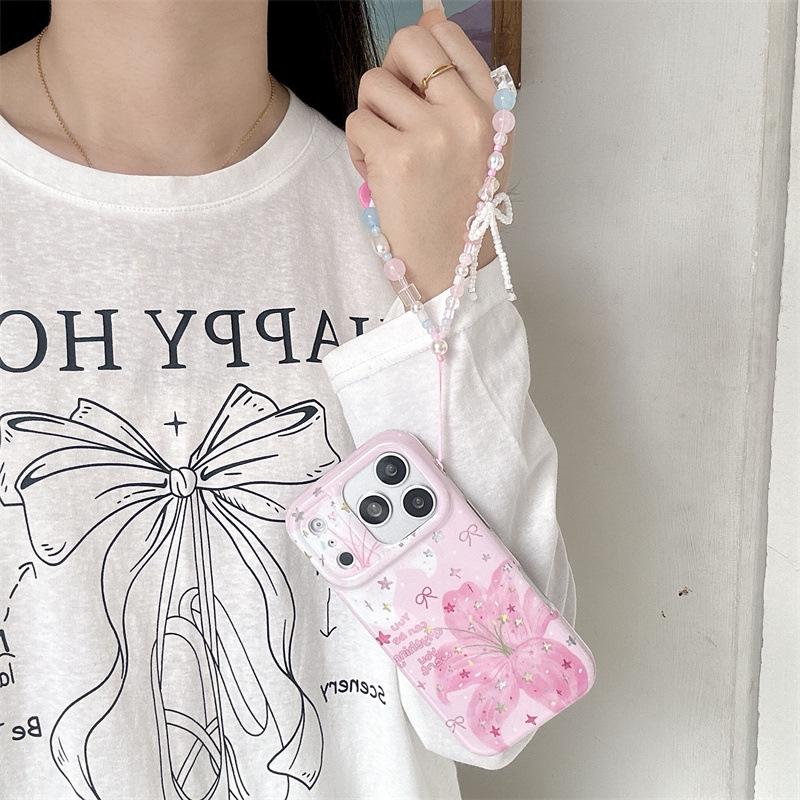Star Glitter Lily Flower Chain Phone Case for iPhone 17/16 Pro Max/15/14