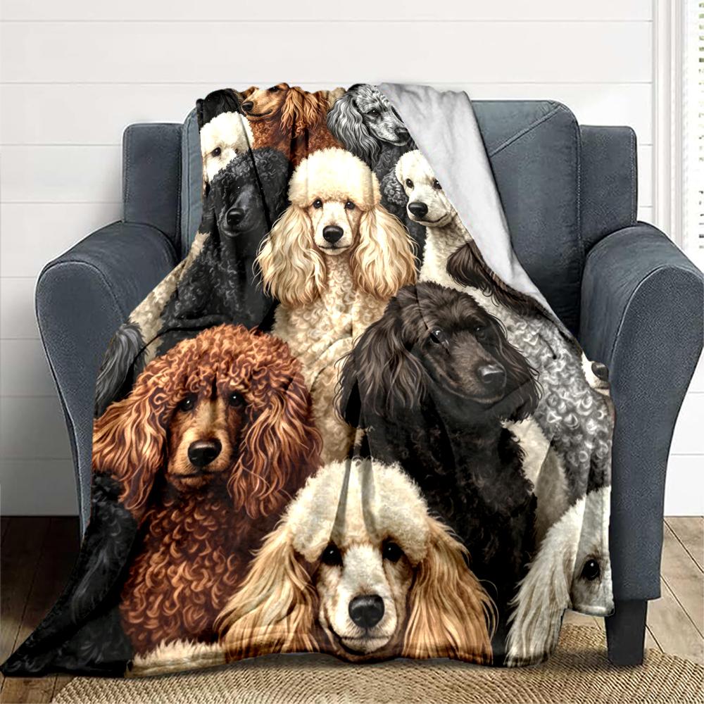 1Pc Poodle Portrait Collage Blanket Soft And Comfortable Casual Warm Camping Travel Christmas Halloween Xmas Gift M924569