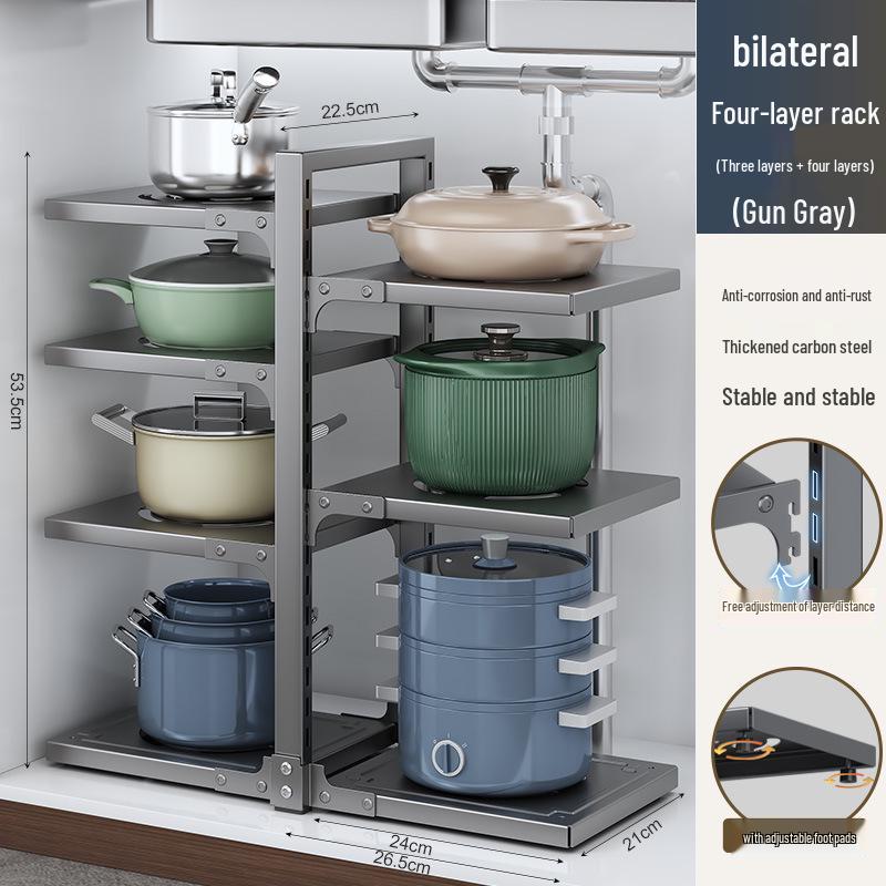 Flerlagrigt köksförvaringsställ för bänkskivor och under diskbänken - Organisera kastruller och stekpannor