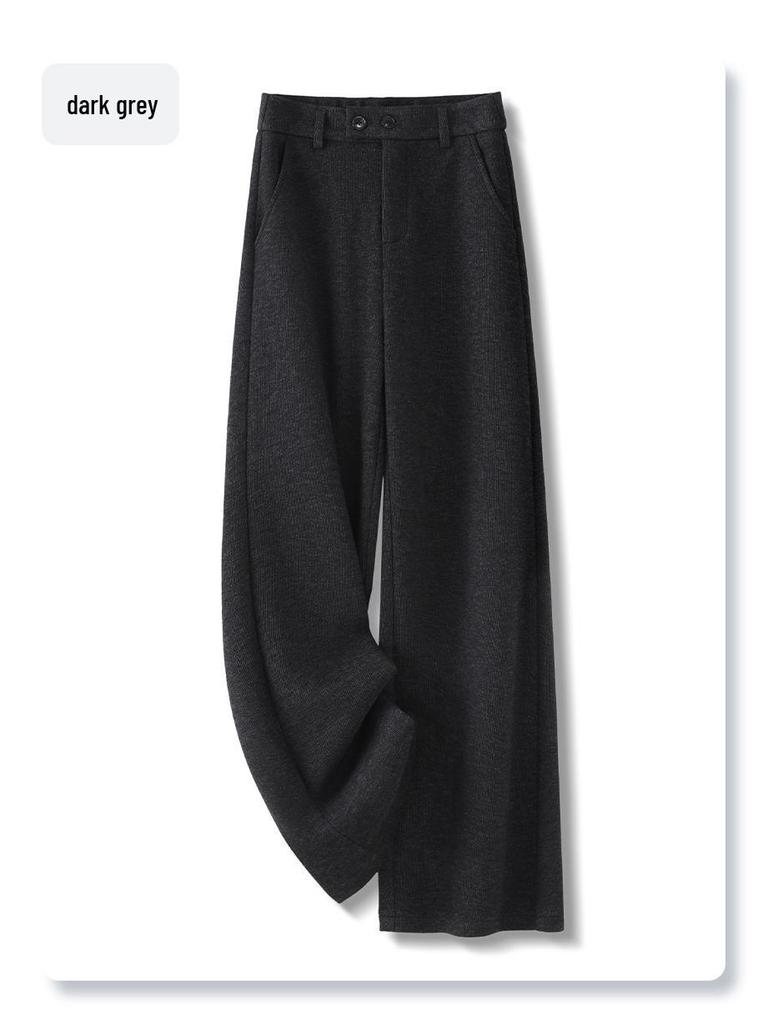 Women's Apricot Wool Wide-Leg & Narrow Straight-Leg Draping Casual Pants - New Autumn/Winter 2024 Collection