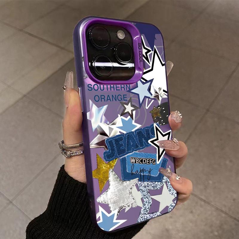 Phone Case For iPhone 14 13 12 11 15 Pro Max Plus XR X XS 7 8 Plus SE Dual-Color Glitter Star Anti-Drop Soft +TPU Cover