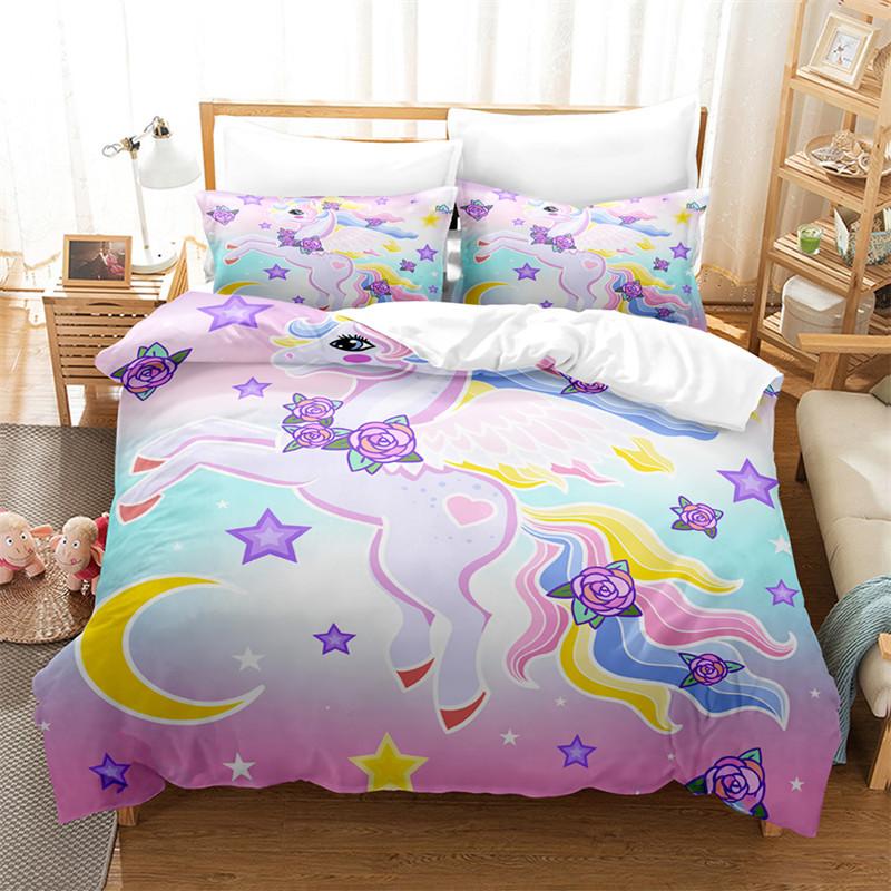 Cartoon Einhorn Fliegendes Pferd Bettwäscheset Jungen Mädchen Einzelbett Queen Size Bettbezug Kissenbezug Bett Kinder Erwachsene Heimtextil