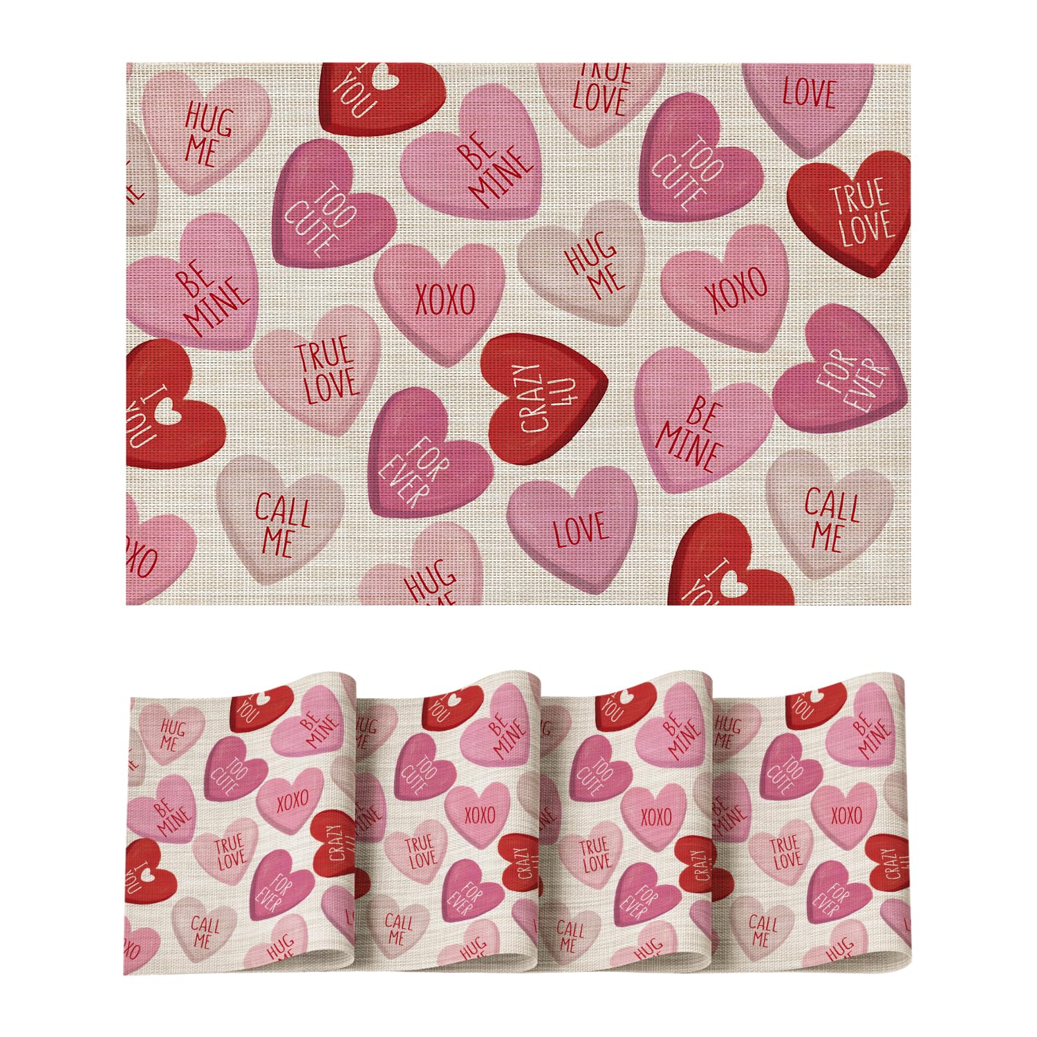 

XOXO Hearts Vinyl Placemats Set of 4, 12x18 Inch Wipeable Non-Slip PVC Place Mats for Party Kitchen Dining Decor 12 x 18 , Rectangular Set of 4