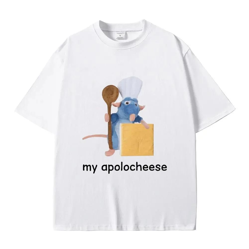 My Apolocheese Tshirt Cute Funny Rat Cheese Print Tshirt Men Women Vintage Oversized Short Sleeve Mens Casual Cotton T Shirts S