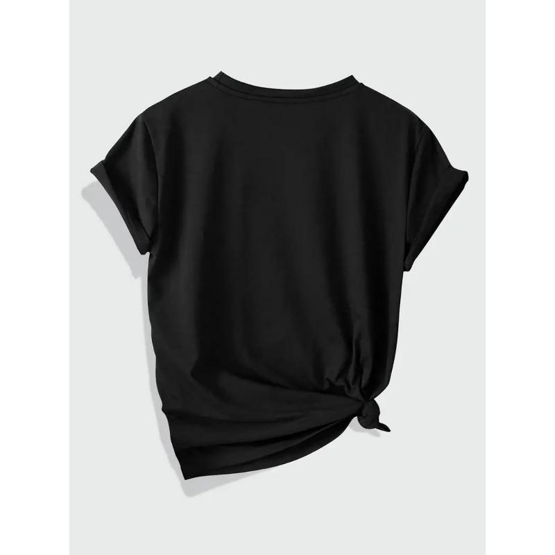 Women casual short sleeve T-shirt bow print-lightweight durable suitable for family or restaurant fashion multifunctional top