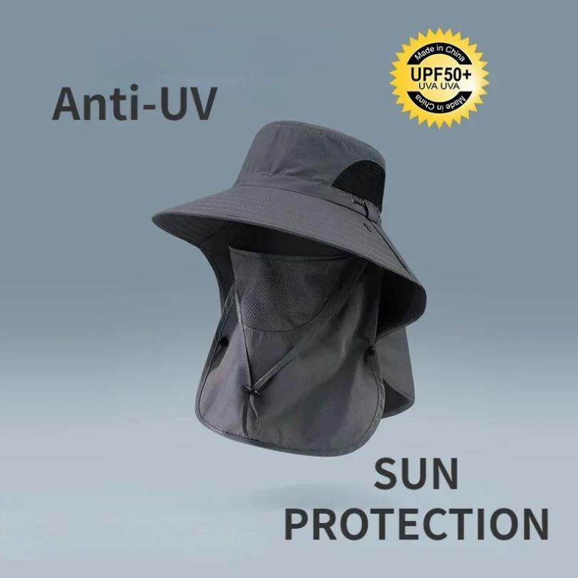 Chapeau de soleil d'été avec protection UV pour homme et femme, casquette de chasse, de pêche, de randonnée, de camping, visière, chapeau seau, rabat de cou, chapeau de pêcheur